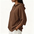 thumbnail image 3 of Pullover Sweaters for Women Hooded Side Slit Ribbed 3/4 Batwing Sleeve Sweaters Soft Ribbed Knitted Drawstring Sweatshirts Trendy Sweatshirts Daily Office Work Travel Outfits, Brown L, 3 of 5