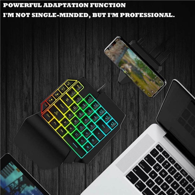 VONKY Wired One Handed Keyboard Mouse Combo 39 Keys Gaming Key Board with RGB Backlight Half Keypad Fluent Typing Set for Phone