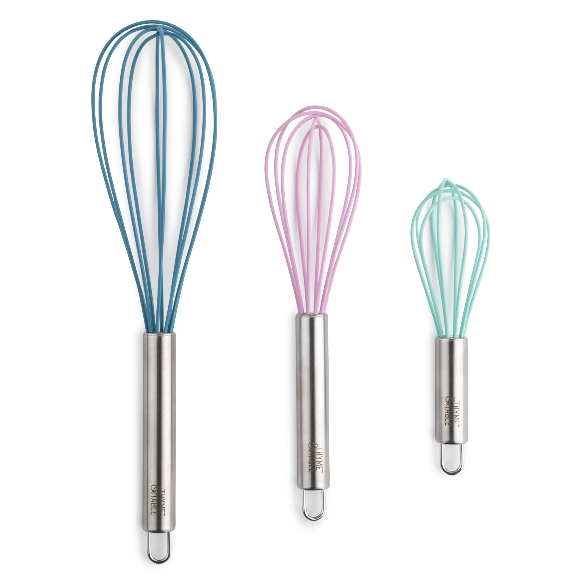 Thyme & Table Silicone and Stainless Steel Whisks, 3 Piece Set