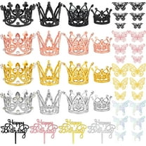 44 PCS Black and Gold Cake Decorations, Cake Balls Toppers, Butterfly Happy Birthday Topper for Anniversary Supplies