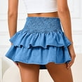 thumbnail image 4 of DHFJKG Women Summer Denim Skirt With Layered Ruffle Design Elastic Waist Mini Jean Skirts Flowy Versatile Skirt, 4 of 5