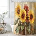 thumbnail image 6 of Spring Sunflowers Shower Curtain Set - Standard 72" x 72" Washable Bathtub Curtain with 12 Hooks, Abstract Oil Painting Floral Leaf Plant Waterproof Fabric Stall Shower Curtains for Bathroom Décor, 6 of 6