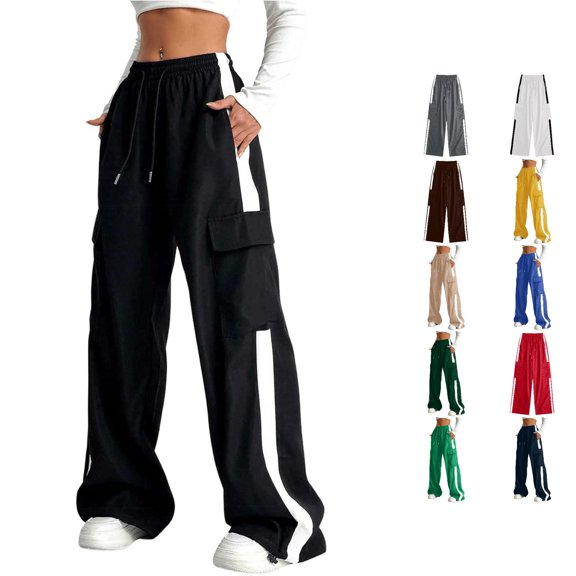 CONZONE Cargo Pants For Little Girls Wide Leg Elastic Waist Drawstring Girls Sweatpants With Pockets Relaxed Fit Casual Fall School Trousers For Girls Size 5-6 Years Black
