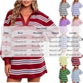 thumbnail image 3 of Womens Striped Mini Dress V-Neck Lapel Collar Long Sleeve Shirt Dress Trendy Casual Comfy Loose Clothes Black XL, 3 of 7