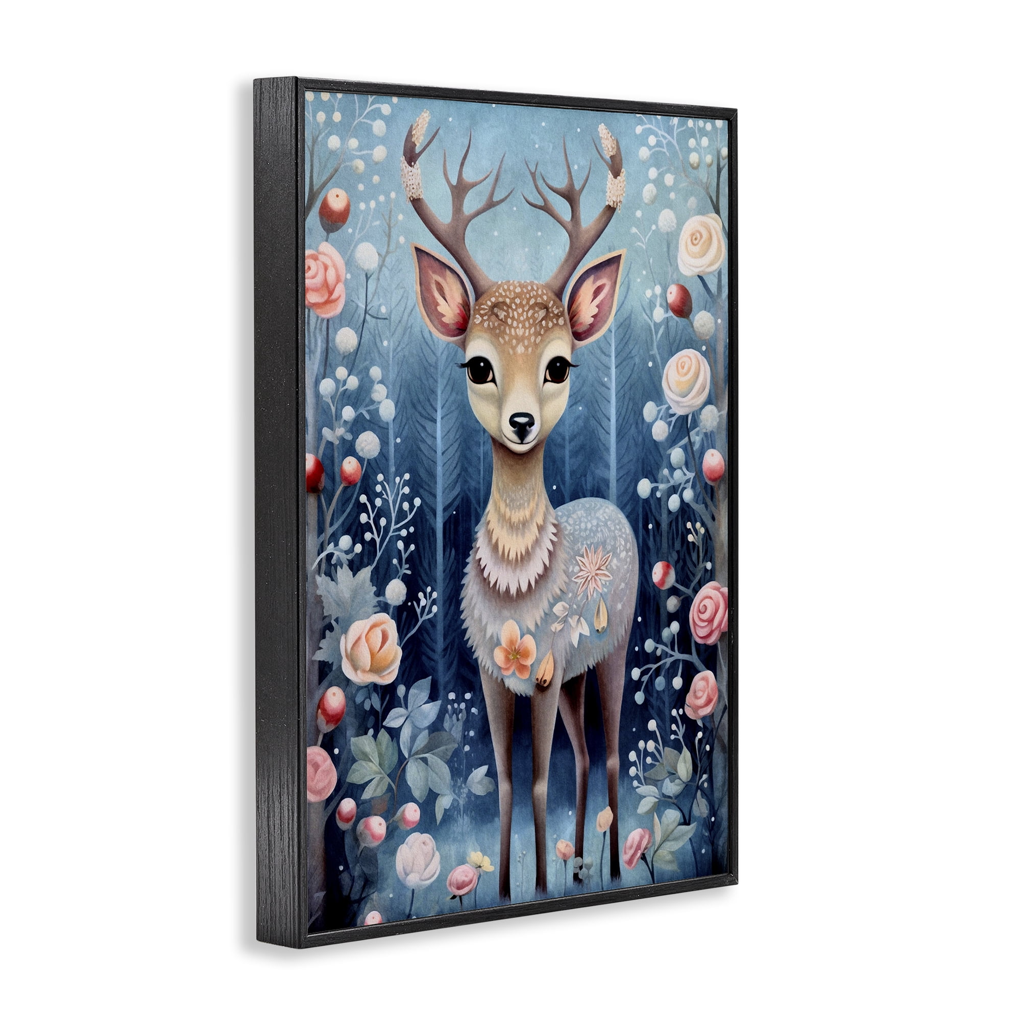 Stupell Industries Woodland Pattern Deer Animals & Insects Painting Black Framed Art Print Wall Art, 16 x 24