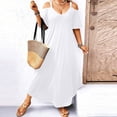 thumbnail image 4 of Fashion Beach Dresses for Womens Plus Size Summer Cold-Shoulder V-Neck Short Sleeve Solid Color Casual Maxi Dress, 4 of 5