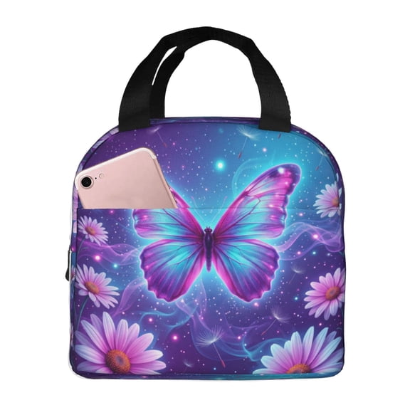 Butterfly Lunch Bag Flower Boho Insulated Lunch Box Reusable Cooler Tote For Women Men Work Office Picnic Travel