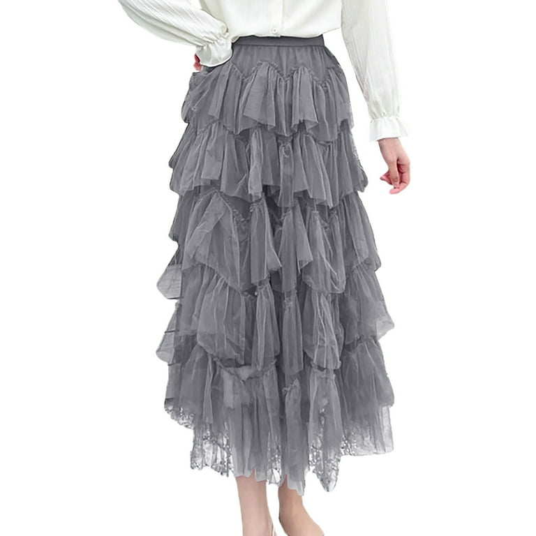 Tanhomme Women's Tulle Skirt Elastic High Waist Pleated A-line