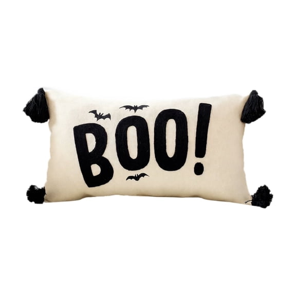 Throw Pillow Embroidered Boo Decor Bat Motif Halloween Decor Spooky Holiday Decor for Couch Bed Halloween Gift