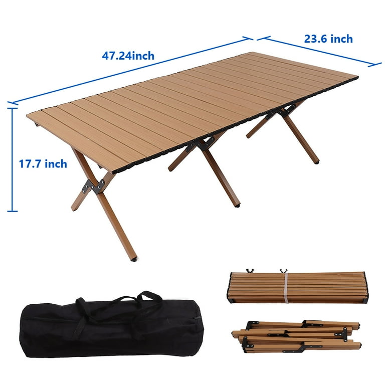 Portable Folding Metal Wood BBQ Camping Table 47.2x23.6x17