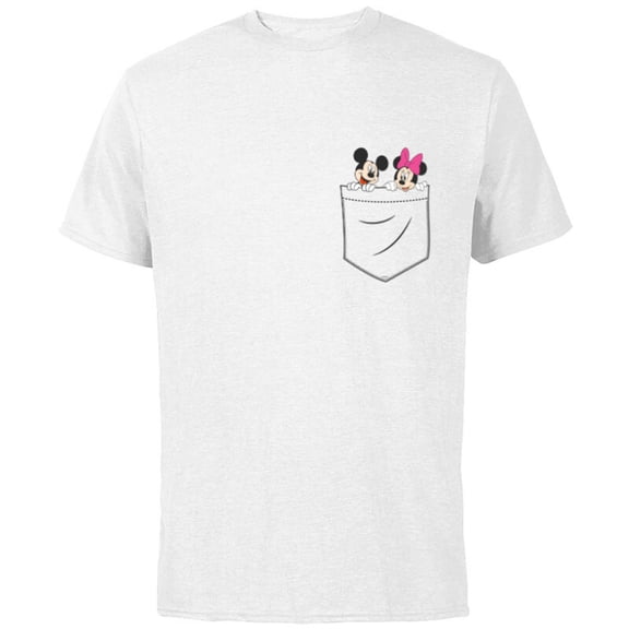 Disney Mickey & Minnie Mouse Small Pocket Couple - Short Sleeve Cotton T-Shirt for Adults - Customized-White