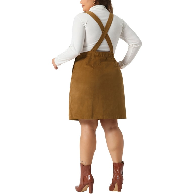 Agnes Orinda Plus Size Women s Suspender Skirt Adjustable Strap Pinafore Corduroy Overalls Dress Skirts Walmart