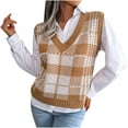 thumbnail image 2 of OKBOP Christmas Sweater,Women‘s V-neck Contrasting Plaid Knitted Sweater Casual Fashion Sleeveless Vest Jacket Winter Coat Tops Womens Cardigan, 2 of 8