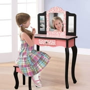 Ktaxon Kids Wooden Vanity Table and Stool Set with 3 Mirrors, Princess Makeup Dressing Table,Childrens Furniture