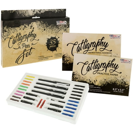U.S. Art Supply 35 Piece Calligraphy Pen Writing Set - Interchangable Nibs, Paper Pad, Instructions