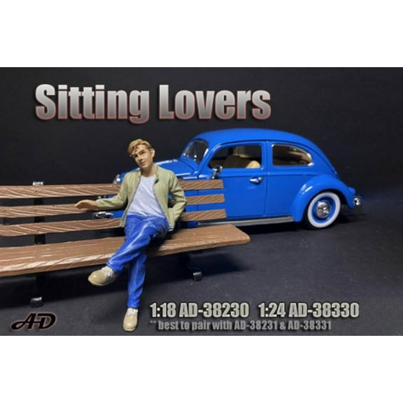 Sitting Lovers Figure I, Blue and Green - American Diorama 38330 - 1/24 scale Figurine - Diorama Accessory
