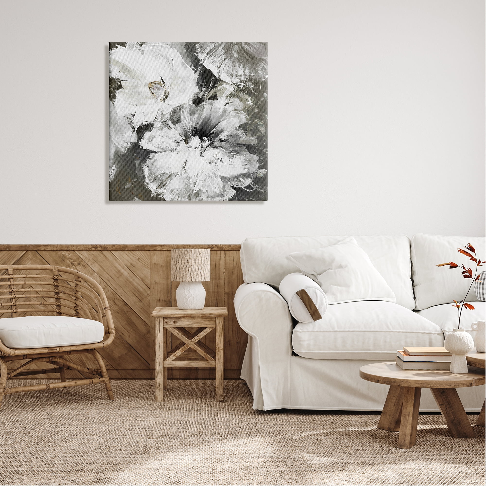 Stupell Industries Abstract White & Grey Flowers Botanical & Floral Painting Gallery Wrapped Canvas Print Wall Art, 30 x 30