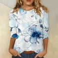 thumbnail image 2 of TSADFHJI Chandails en Molleton pour Femmes Grande Taille Col Rond Manches Trois-Quarts Style Ethnique Rétro T-Shirt Imprimé Décontracté S Bleu Clair, 2 of 5