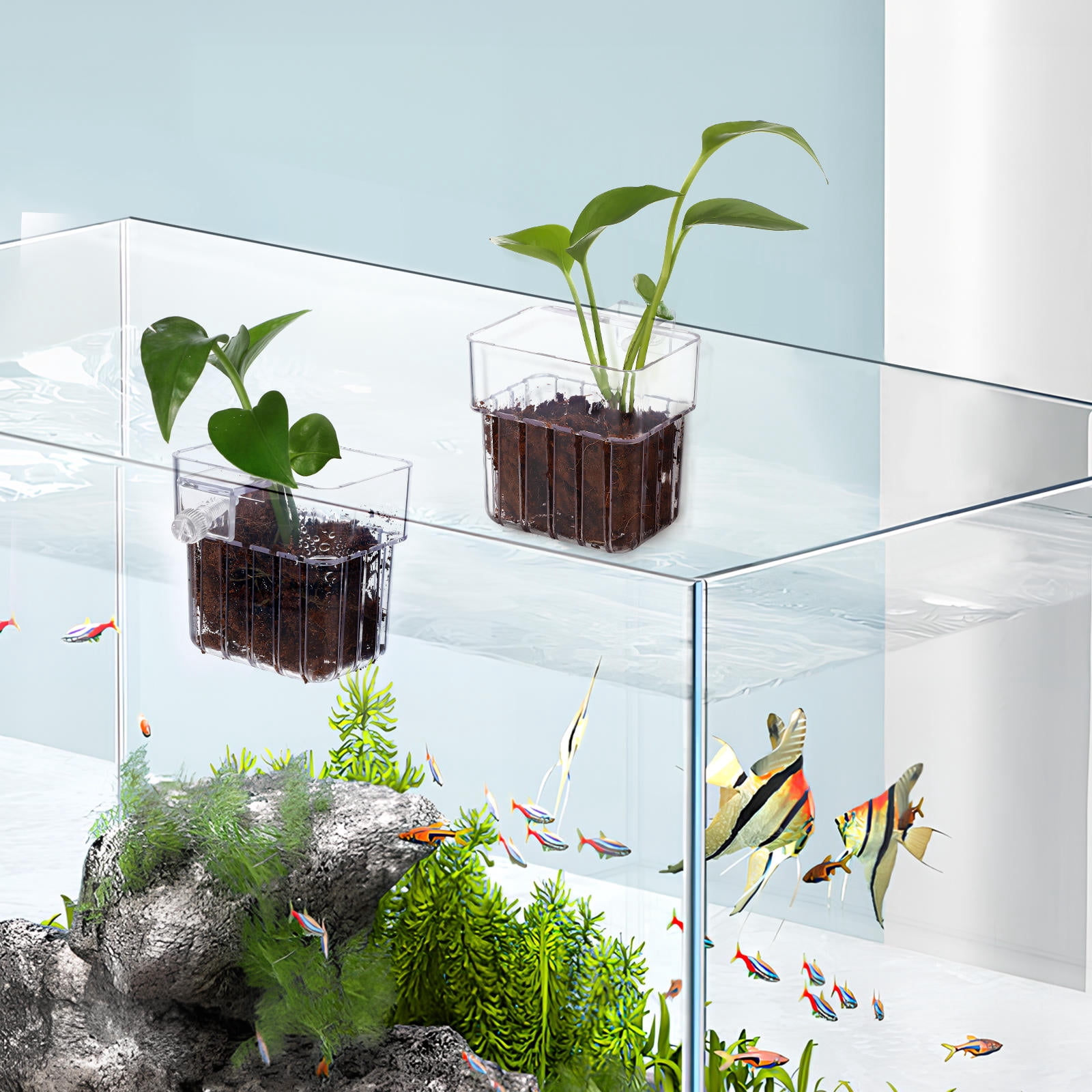 Siliaire 4Pcs Transparent Acrylic Aquarium Decor Cup Planter For Fish Tank Accessories 8.00X8.00X5.70Cm