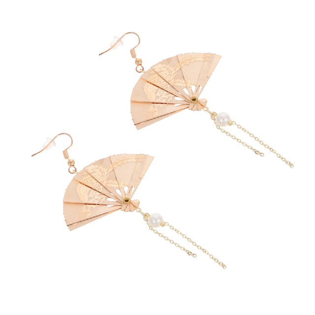 EeaseMX 2 pendientes plegables de abanico para mujer, con perlas largas y temperamento, de aleación, creativos (gancho de oreja de plata).