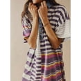 thumbnail image 2 of Women Contrast Striped Babydoll Y2k Summer Patchwork T- Shirt Dress Vintage V Neck Short Sleeve Dress Lilac  M, 2 of 5