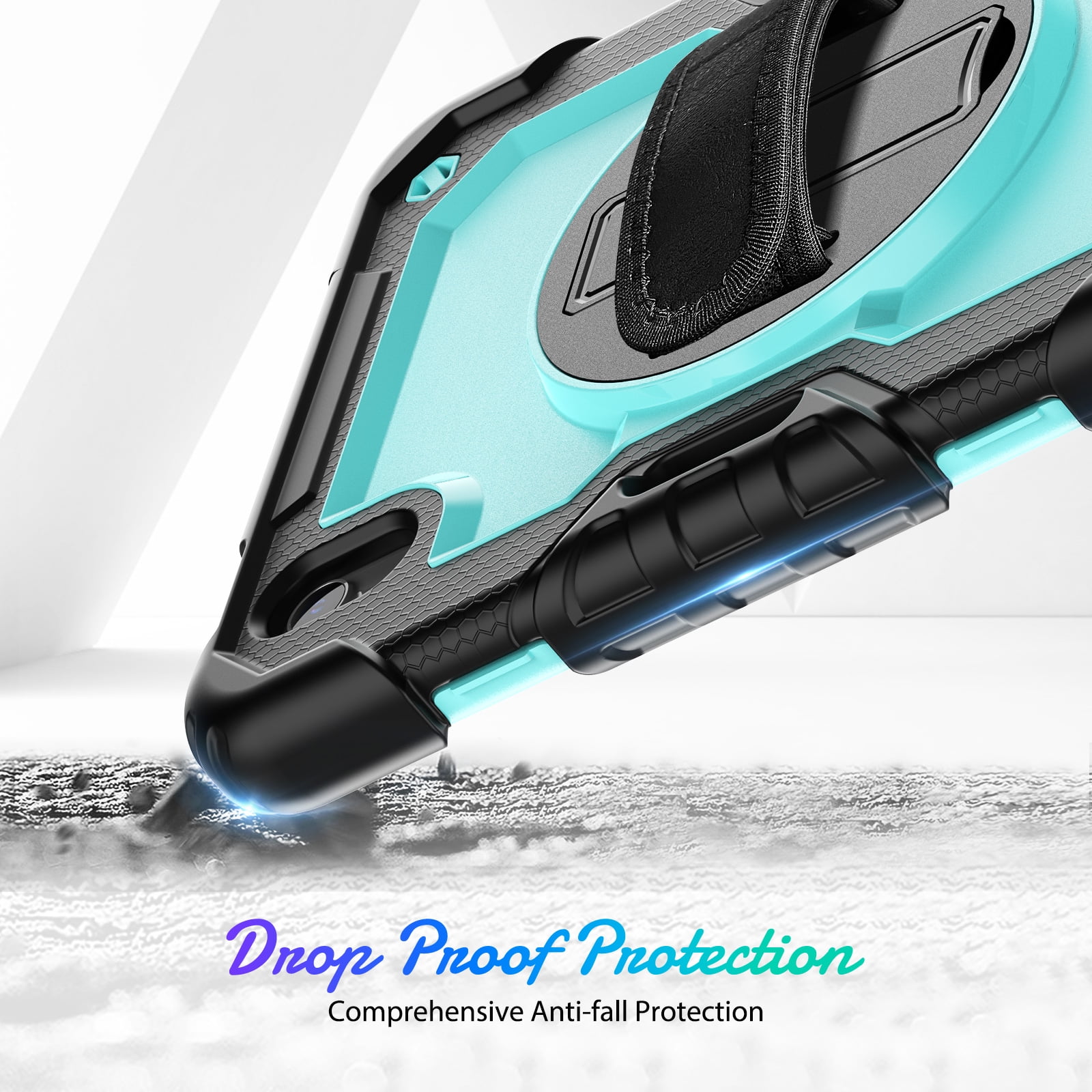 Shockproof Case for Apple iPad mini 6 /7 8.3" with Build In Screen Protector, Rugged Rotating Stand Shoulder Strap Pencil Holder Kids Friendly Bumper Case for Apple iPad mini 6/ Mini 7, Mint+Black