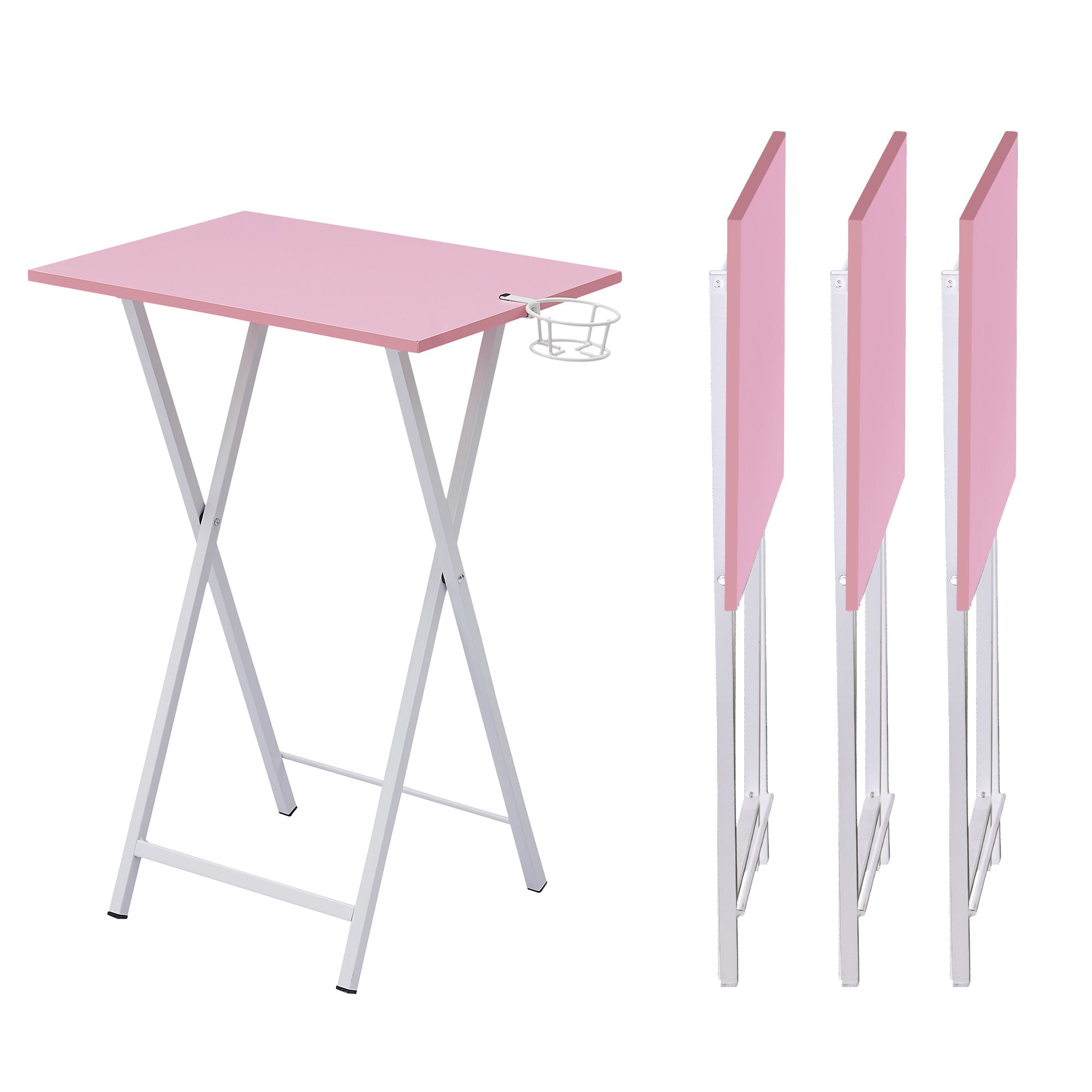 VECELO Set of 4 TV Tray Table, Folding Snack Table with Cup
