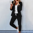 thumbnail image 3 of comerut 2 Pcs/Set Women Blazer Pants Set Solid Color Turn-down Collar Anti-wrinkle Formal Loose Warm Elastic Waist Pockets Coat Pants Suit for Work, 3 of 8
