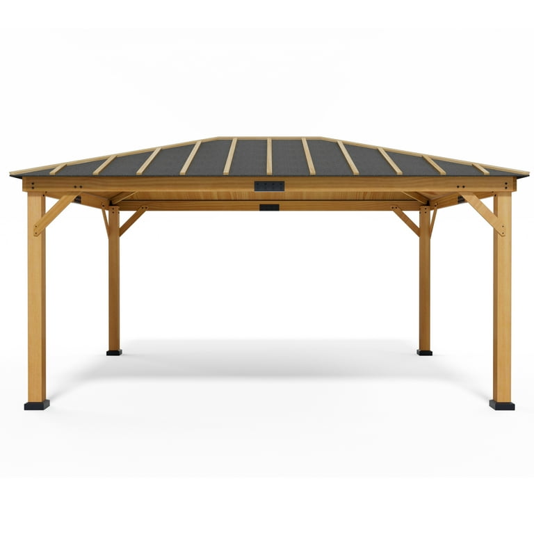 Yoleny 12' x 16' Spruce Wood Gazebo Hardtop, Silent Asphalt Roof