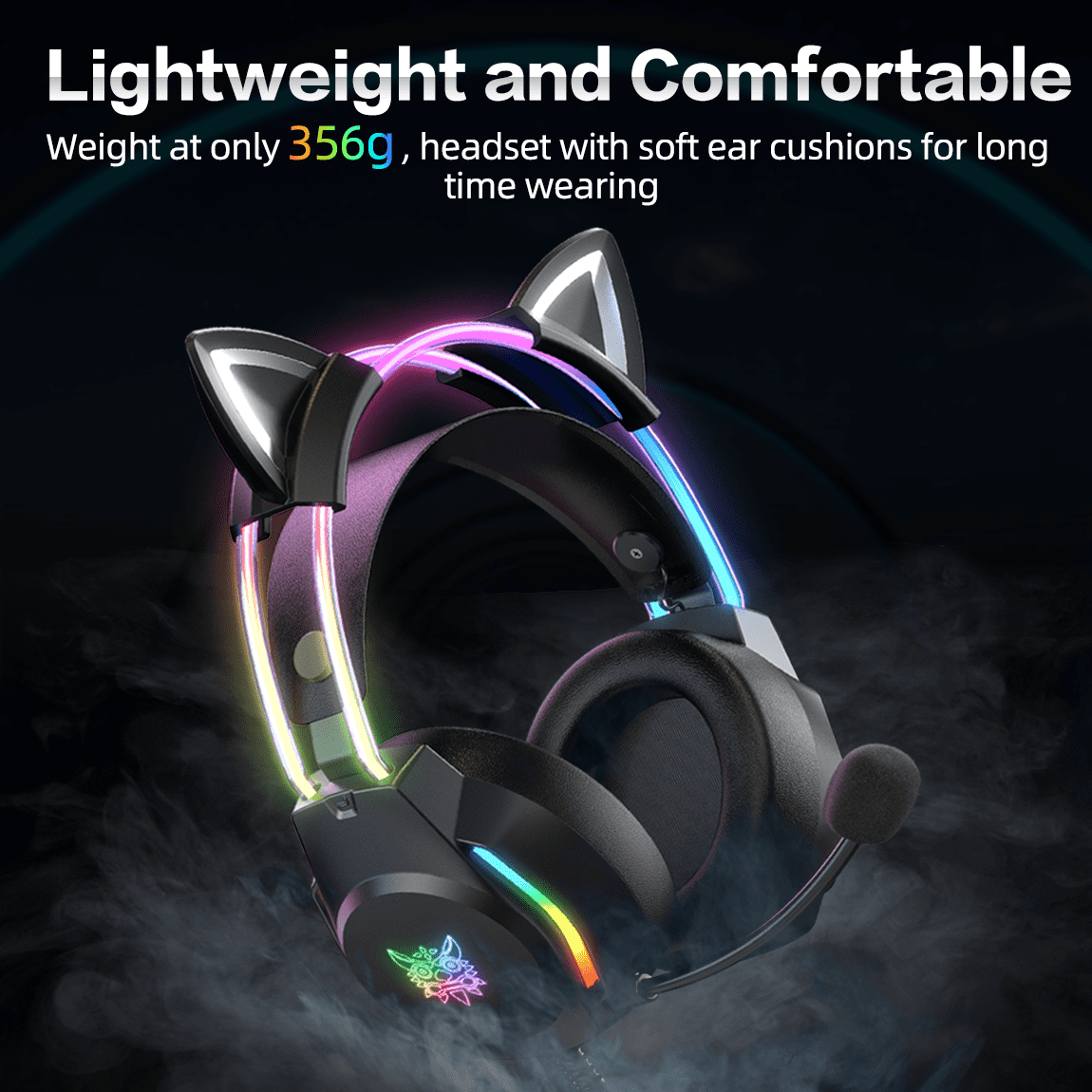 ONIKUMA Cat Ear Gaming Headset with Mic for PS5, Xbox, Switch & PC, RGB Wired Gaming Headphones with Surround Sound