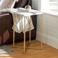 thumbnail image 5 of Table d'Appoint Carrée de 16 Pouces avec Plateau en Faux Marbre Blanc et Base en Or, 5 of 5
