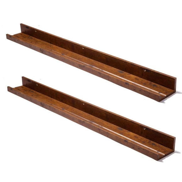 Muzilife 45.3 Inch Large Floating Shelves - Set of 2 Rustic Wood Floating Shelves - Wall Mounted Long Picture Ledge for Bathroom, Bedroom, Living Room, Honey Brown
