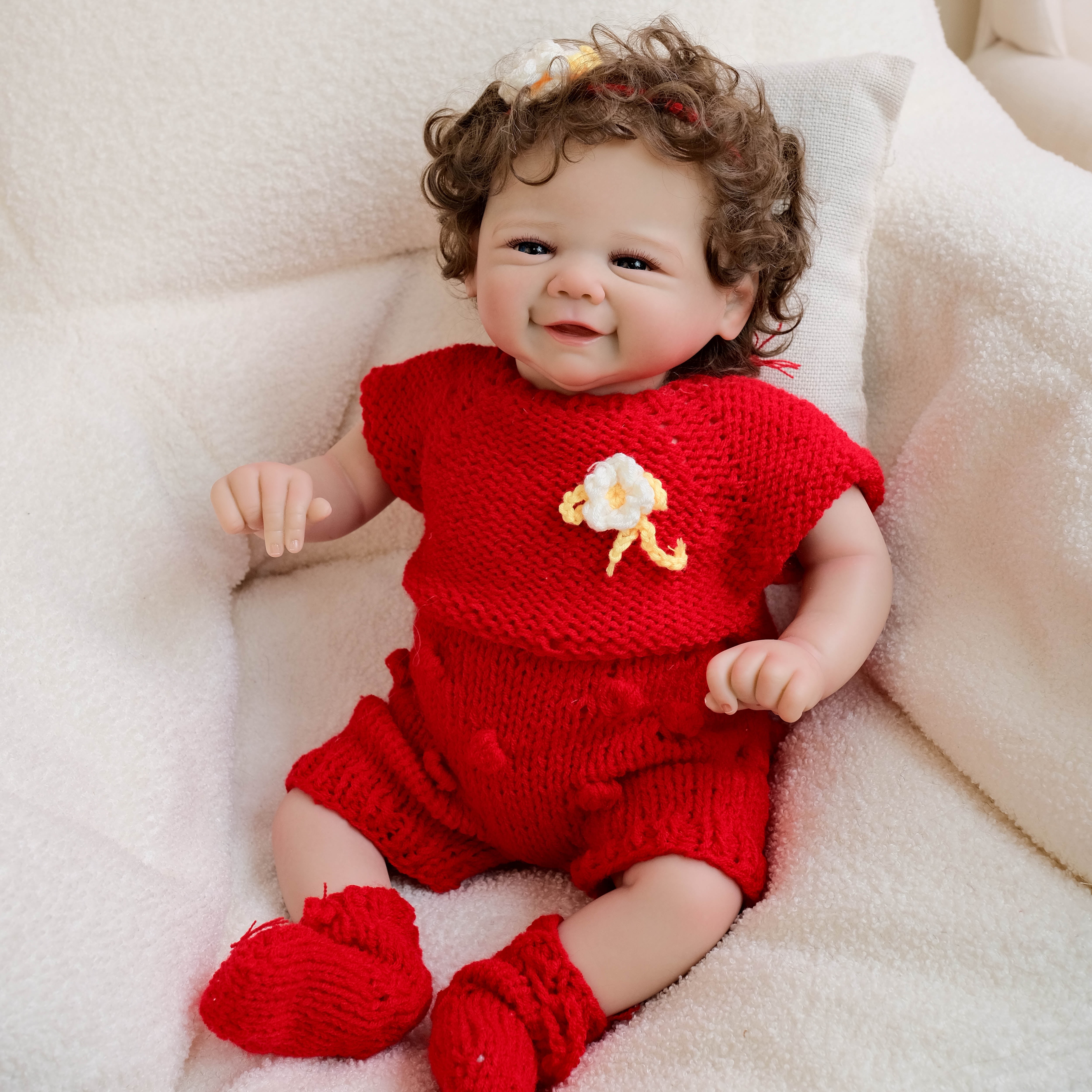 Lifelike Reborn Baby Dolls 19 inch Realistic Smiling Newborn Cloth Body & Vinyl Limbs with Outfit and Feeding Toy for Kids 3+ Years Old Kids