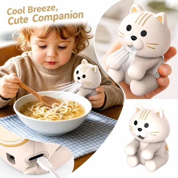Fans, Soup Blower, Rechargeable Cooling Fan, Multi-Functional Mini Cup Fan, Cute Cat Shaped Usb Handheld Fan with 3 Adjustable Speed Settings, Portable Compact 3X2.5X3.5 Inch