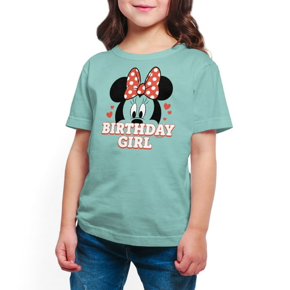 Mickey & Friends - Minnie Face Birthday Girl - Toddler And Youth Girls Short Sleeve Graphic T-Shirt