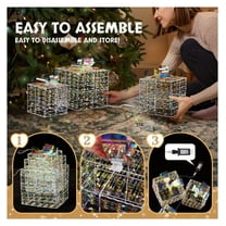 Lighted Gift Boxes Set of 3, Iridescent Christmas Decorations with LED Lights, Pre-lit Nestable Present Boxes for Indoor Outdoor Holiday Decor