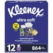 Kleenex Ultra Soft Facial Tissues, 12 Cube Boxes, 72 Tissues per Box, 3-Ply (864 Total Tissues)