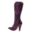 thumbnail image 2 of FSJ Women Sexy Pointed Closed Toe Knee High Boots Side Zipper Cone Heel Western Mid Calf Cowboy Boot Fashion Party Dressy Shoes Size 5 Purple, 2 of 4