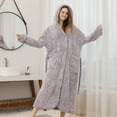 thumbnail image 3 of Homgro Women's Hooded Robe Winter Maternity Plush Duster Housecoat Soft Button Up Fuzzy Long Sleeve Bathrobe Loungewear Purple X-Large-XX-Large, 3 of 5