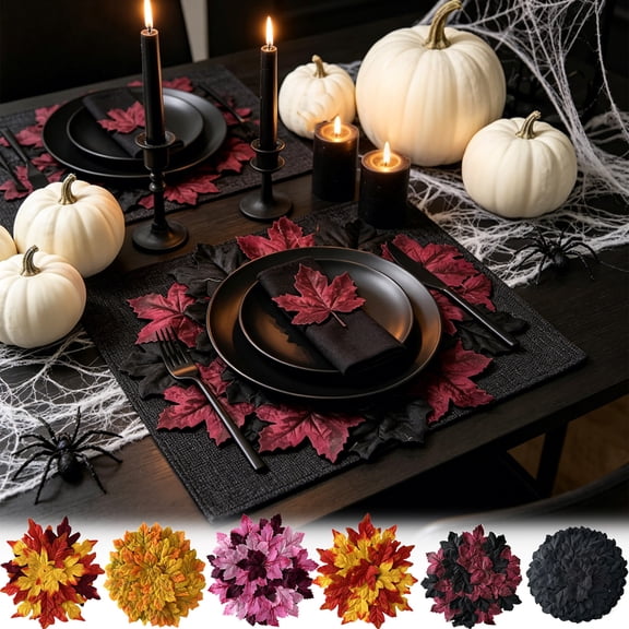 Halloween Artificial Maple Leaf Placemat Fall Harvest Table Mat Plastic Autumn Decor Thanksgiving Dinner Party by MPOISVA
