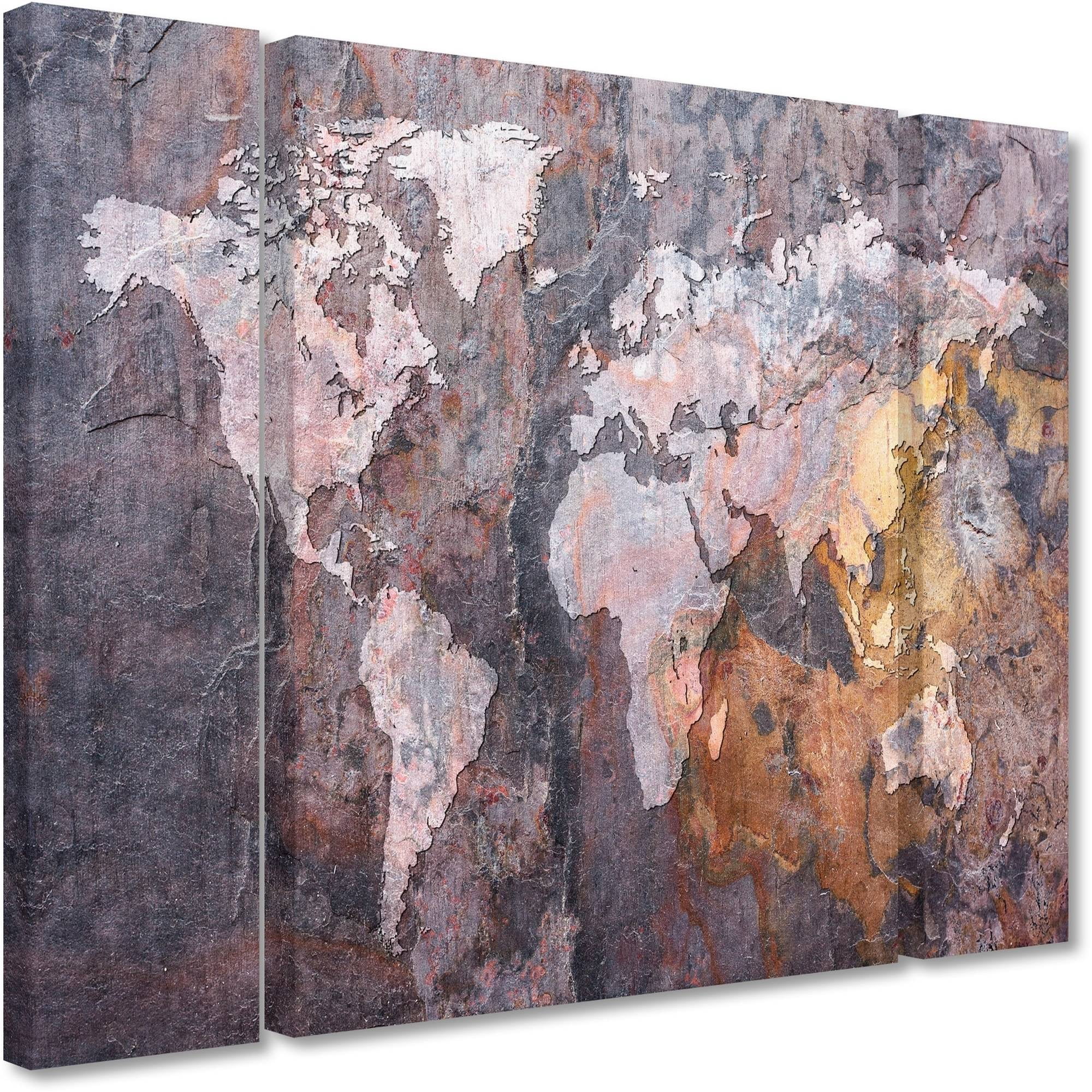 Trademark Fine Art "World Map Rock" Canvas Art by Michael Tompsett Three Panel Set