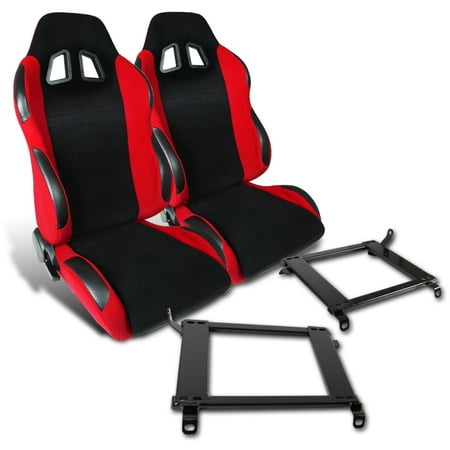 - Spec-D Tuning 1990-1993 Acura Integra Jdm Red Cloth Pvc Leather Racing Seats + Mounting Brackets 2Pc (Left + Right) 90 91 92 93