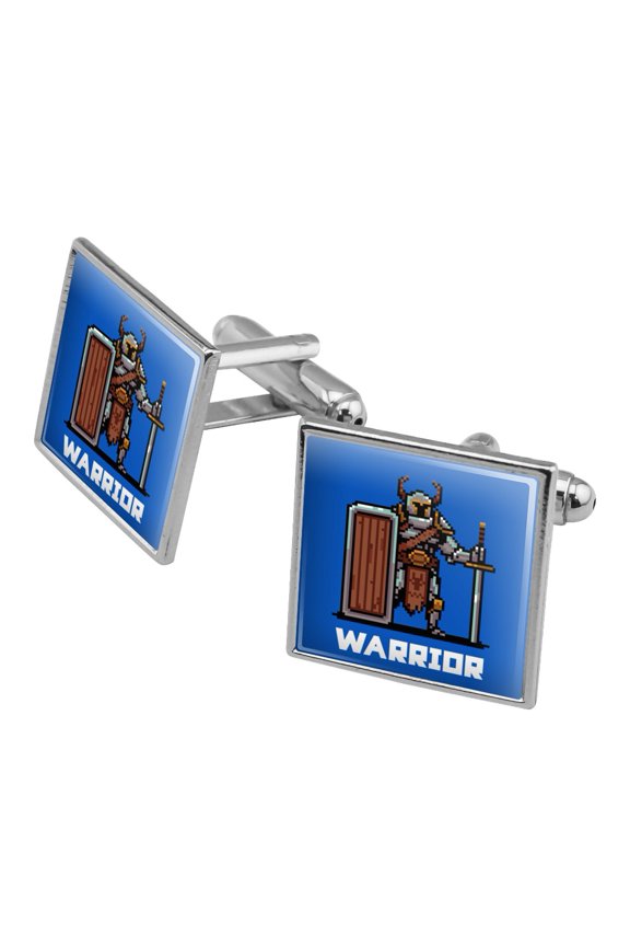 8-Bit Pixel Retro Warrior Knight Fighter Games RPG Square Cufflink Set - Silver or Gold