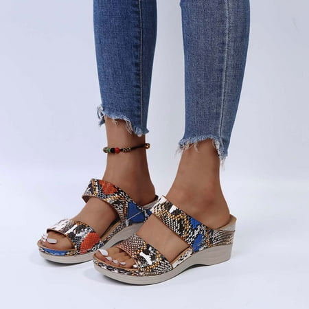 

FITORON Womens Slippers- Summer Retro Casual High-heeled Flat-bottomed Ladies Wedge Slippers Multicolor 35
