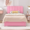 thumbnail image 4 of VECELO Upholstered Platform Bed Frame with Storage Drawers, Twin Size Bed Frame with Adjustable Headboard, No Box Spring Needed, Pink, 4 of 7
