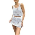 thumbnail image 1 of Lucakuins, conjuntos de verano de 2 piezas para mujer, camisetas sin mangas de punto recortadas de ganchillo y minifalda elástica, ropa de calle estética, ropa de playa Lucakuins moda, 1 of 6