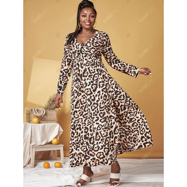 Vestido de hendidura de alta torsión de estampado de leopardo