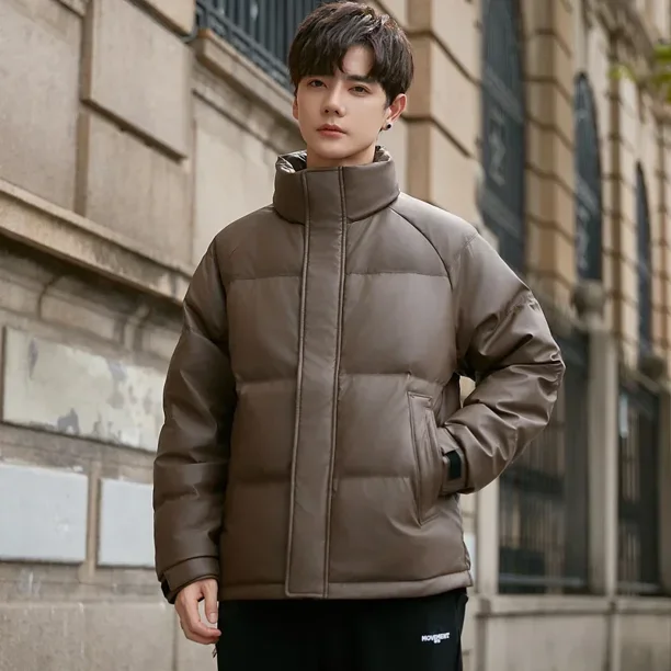 Chaqueta de invierno de nuevo estilo para hombre, con cuello alto, plumón de pato blanco, sencilla y cálida, abrigo de color sólido que combina con todo, ropa nueva