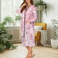 thumbnail image 2 of FKELYI Pink Cherry Floral Musical Note Print Women Zip Up Robe Nightgowns Comfy House Coats Full Length House Dress Long Sleeve Bathrobe with 2 Pockets Breathable Sleepwear, XL, 2 of 6