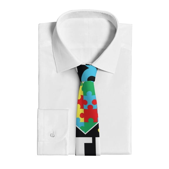 Uemuo I Love My Autism Pattern Men's Necktie Classic Silk Tie Woven Jacquard Neck Ties Business Necktie Gift for Men